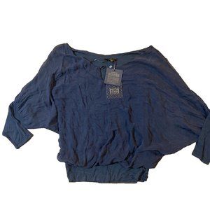 Piazza Roma Gray Silk 3/4 Sleeve Stretch loose Blouse Size XS new with tags